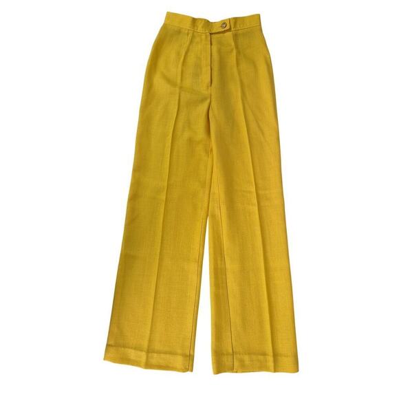 Junior House Pants - Vtg 1970s-80s Junior House Bright Yellow Linen Trousers Wide Leg Pants Womens XS